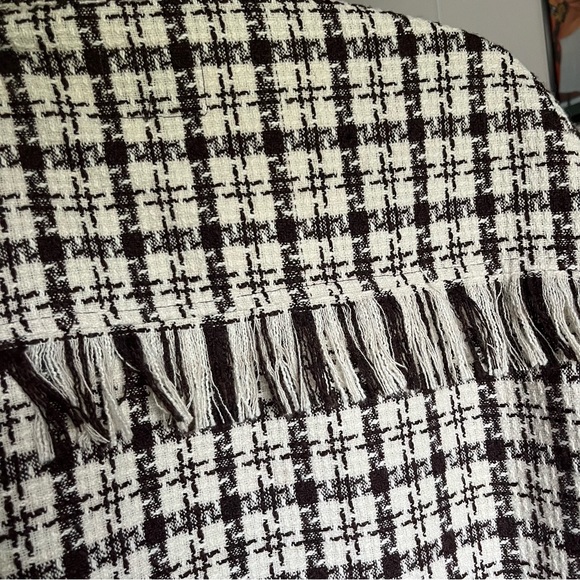 Hayden Los Angeles Boucle Houndstooth Fringe Jacket Shacket Brown Cream Size L - Picture 6 of 10